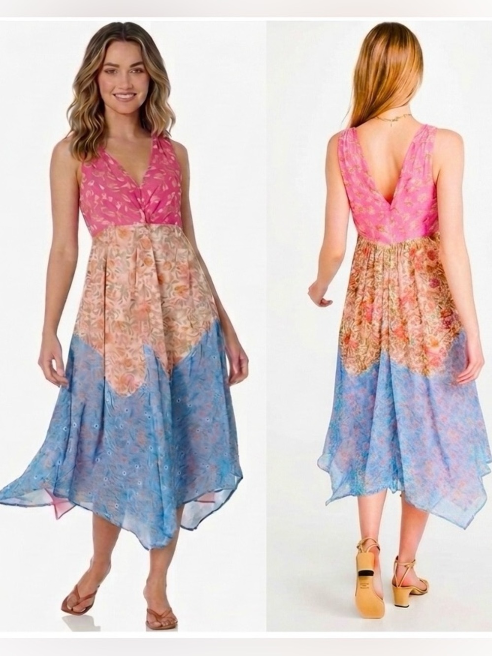Ramy Brook Isabel Floral Patchwork Boho Chiffon 8 Lightweight Midi Maxi Dress
